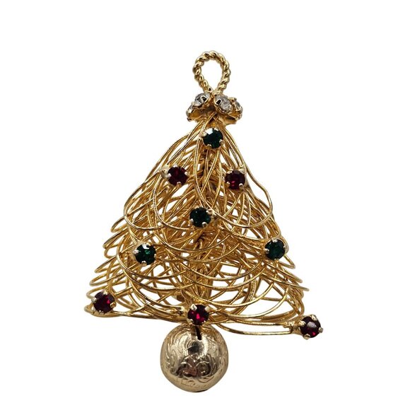Vtg Unsigned Eisenberg Brooch Wired Christmas Tree Pin Rhinestones 60s Holidays - Picture 2 of 15